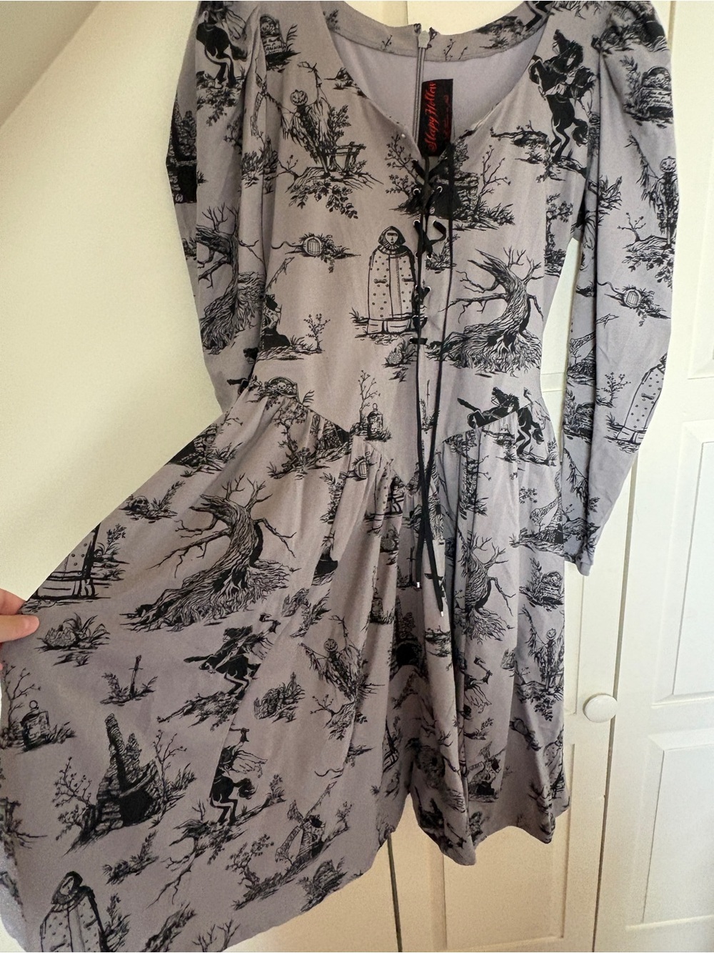 Le Femme En Noir Gothic Sleepy Hollow Halloween retro dress size L grey - Picture 7 of 8